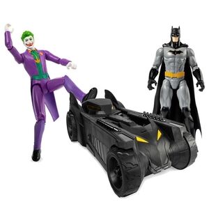 Batman and Joker Action Figure Set with Batmobile - Black and Purple
